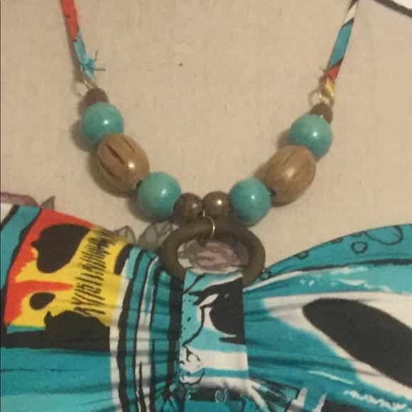 Dots Blue Multicolor Print Halter With Wooden Beads Tie Top NWT - Picture 5 of 9